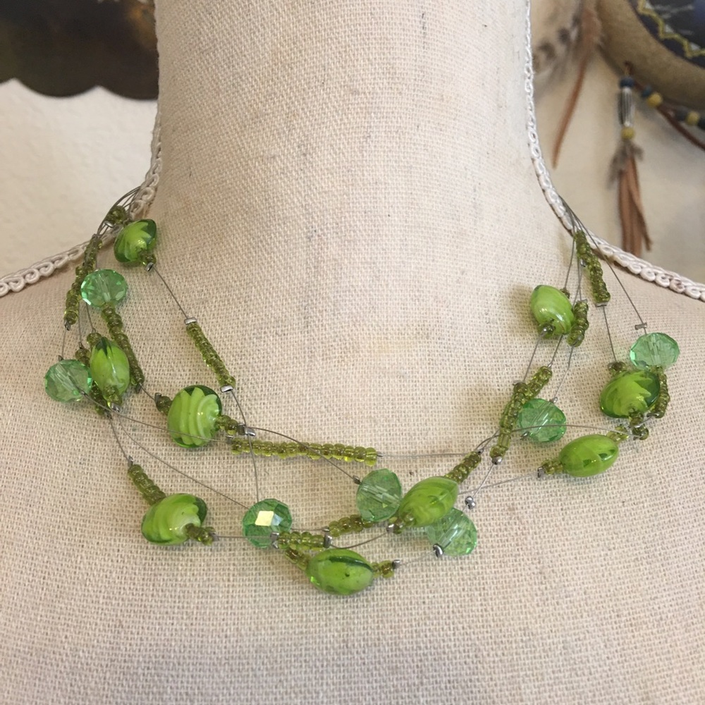 Vintage 90s multi strand beaded fish line necklace